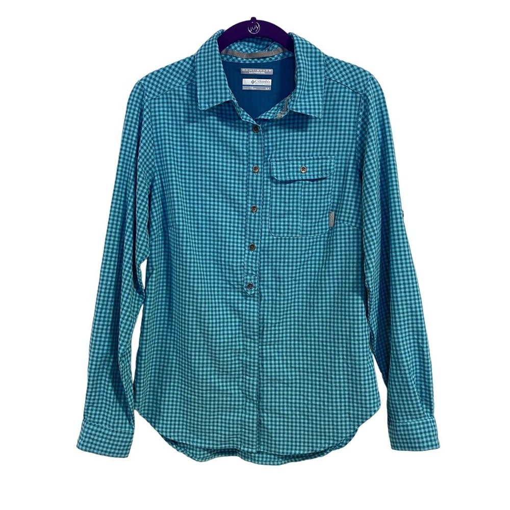 Columbia Women's Bryce Canyon Stretch Long Sleeve Blue Plaid‎ Shirt Size S